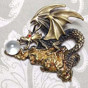 🎬Vintage🎬 Bronzed Tone Pewter Dragon Brooch